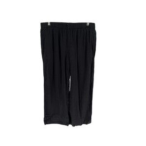 Coldwater Creek Pants Women's Size Medium Black Wide Leg Stretch Waist Cotton